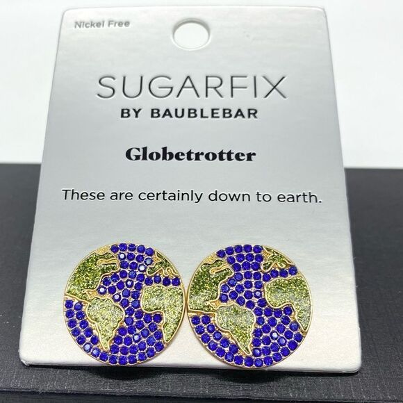 Sugarfix by BaubleBar Globetrotter Earrings Planet Earth New - Picture 1 of 6